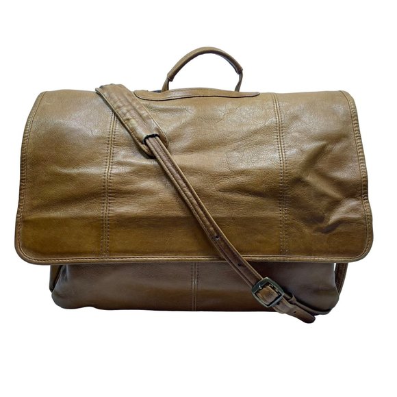 Handmade Light Brown Leather Messenger Bag - Picture 3 of 15